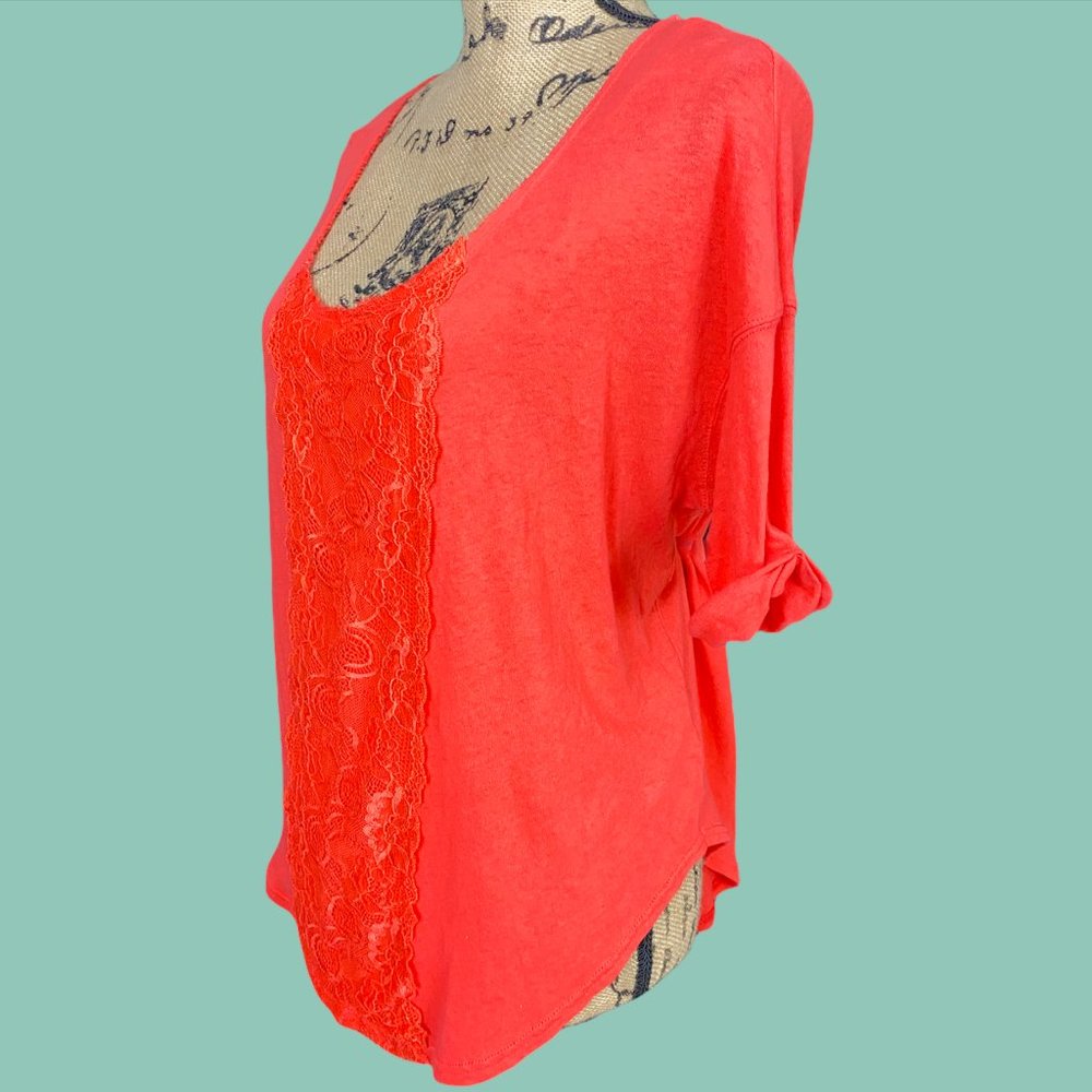 Free People lace front top super soft coral XS